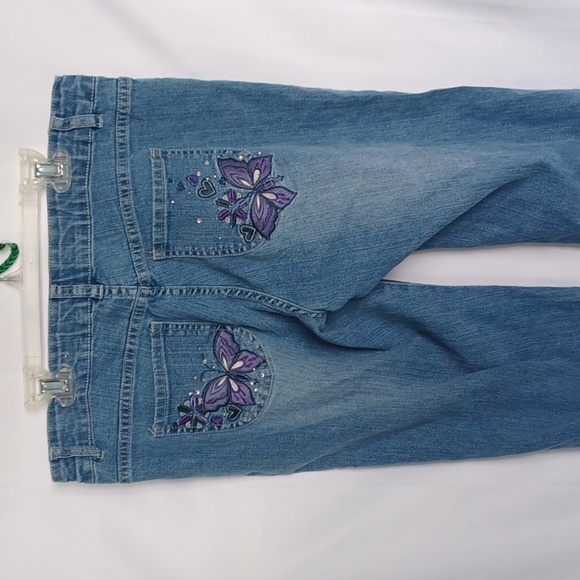 Total Girl Embrodiered Jeans, Butterflues & Hearts, Adjustable Waist, Sz 16.5 - Picture 4 of 7